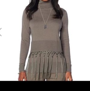 Long Sleeve Turtleneck Sweater w/Tassel Detail. Mossy Green Color